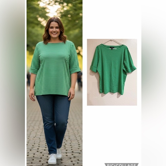 Lauren Ralph Lauren Tops - Lauren Ralph Lauren Green Striped Women's Cotton Shirt Top size 2X